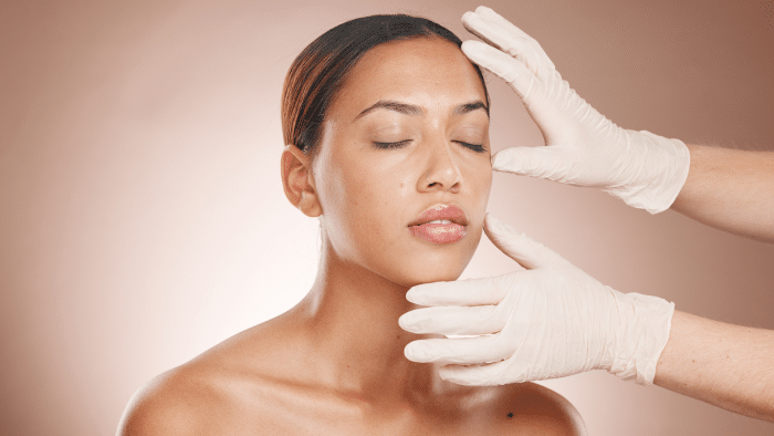 Facial assessment before a patient receives Hyacorp fillers.
