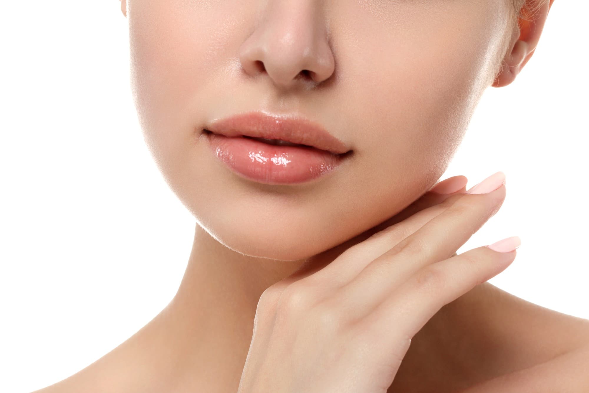 A person with enhaned chin appearance and contour.