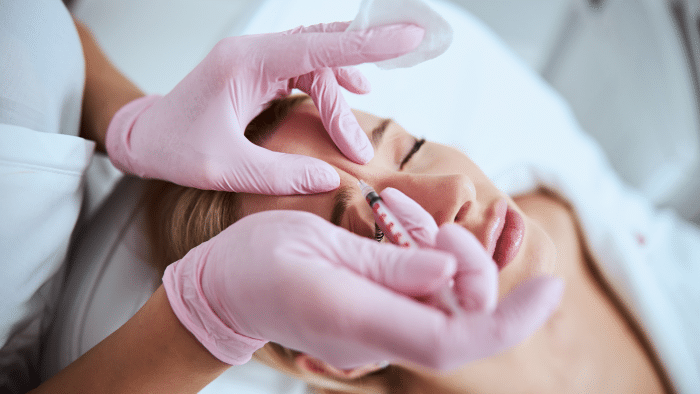 Woman getting injection.