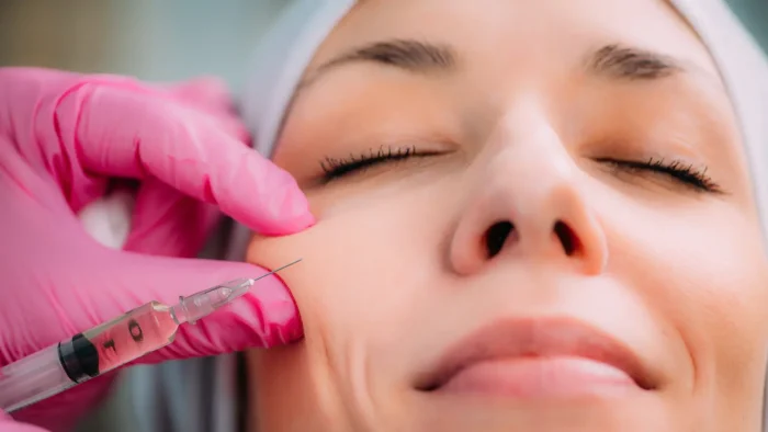 Woman getting facial injection.
