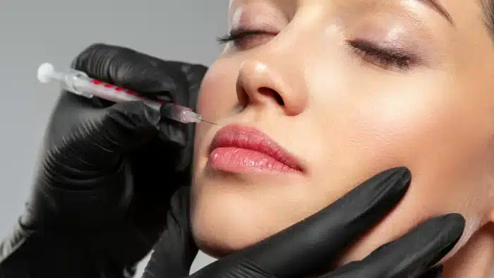 Woman getting facial injection.