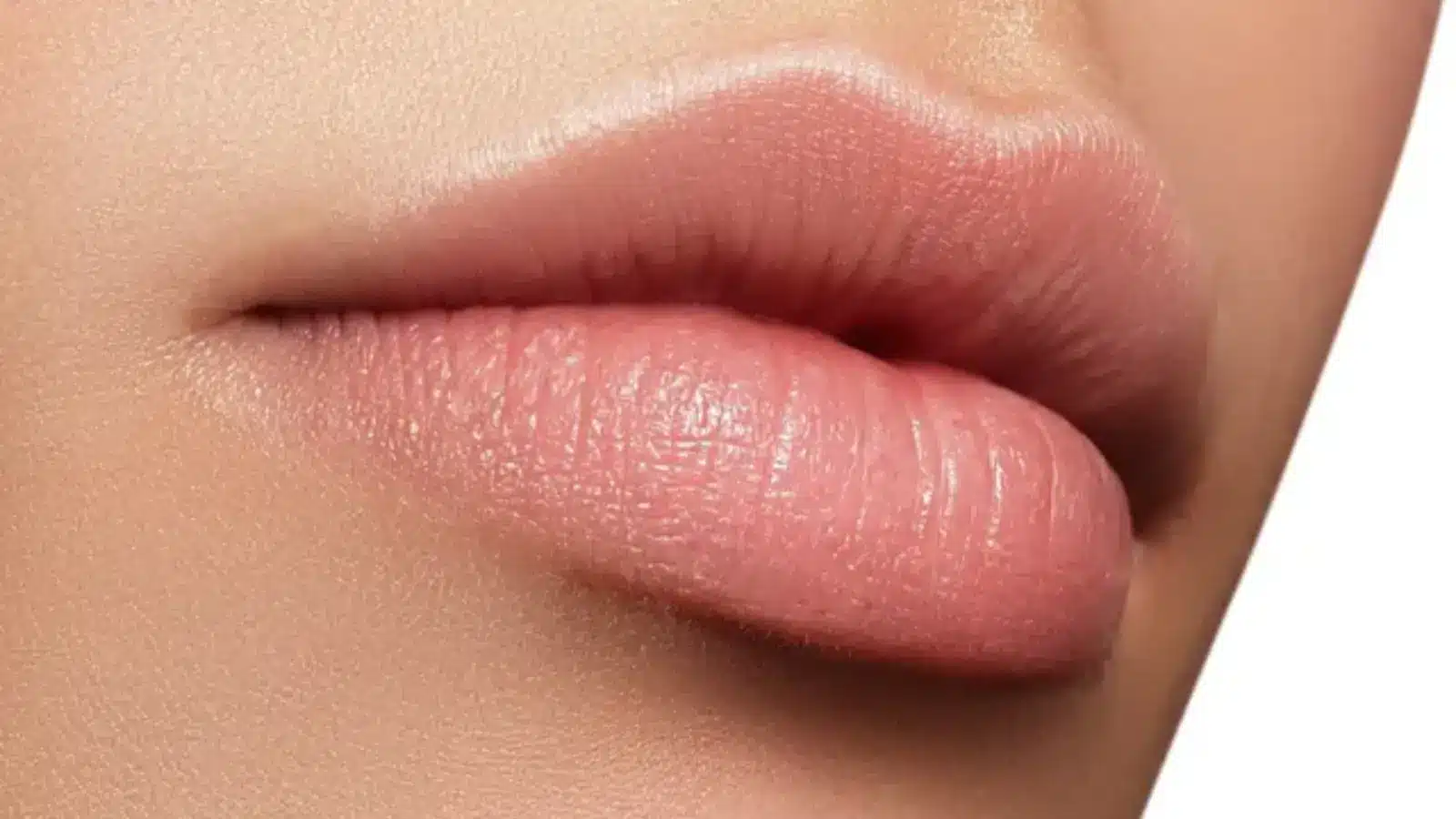 Close-up shot of a woman's plump lips. 