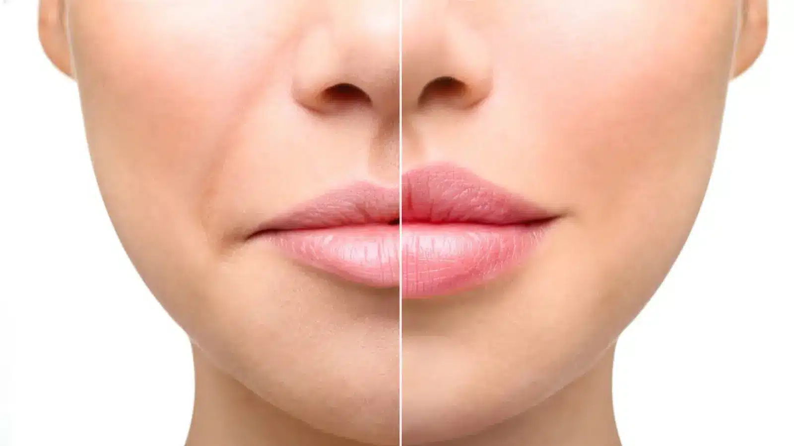 Before and after lip augmentation.