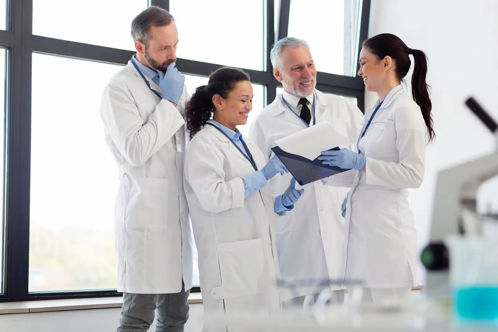 Experts discussing the test results.