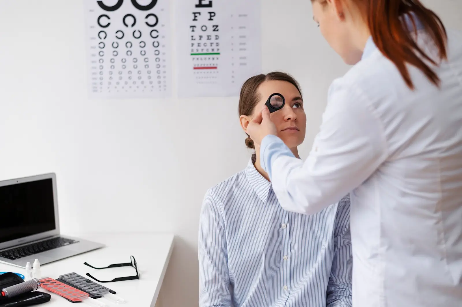 Person getting check up.