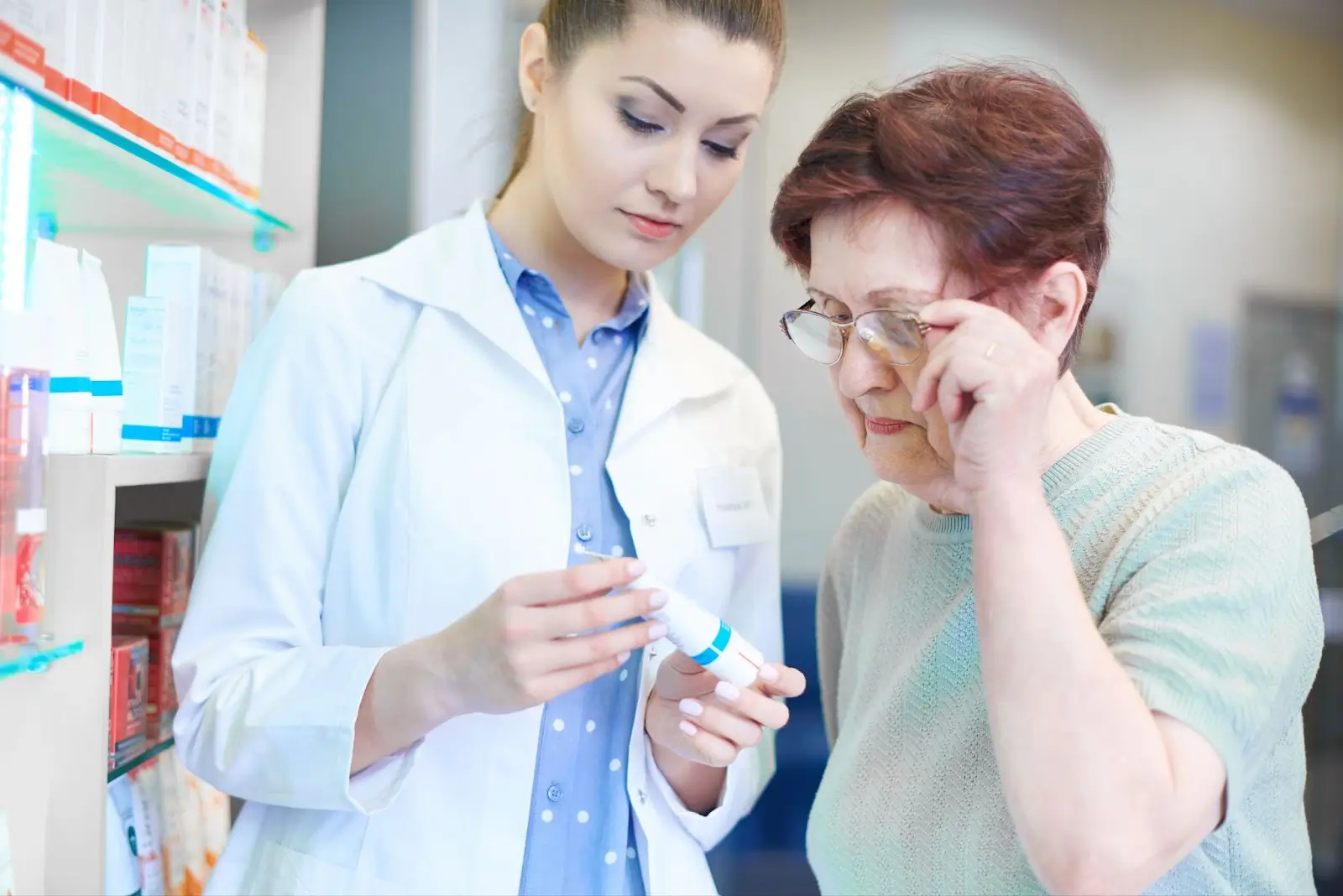 Person looking at the drug information.