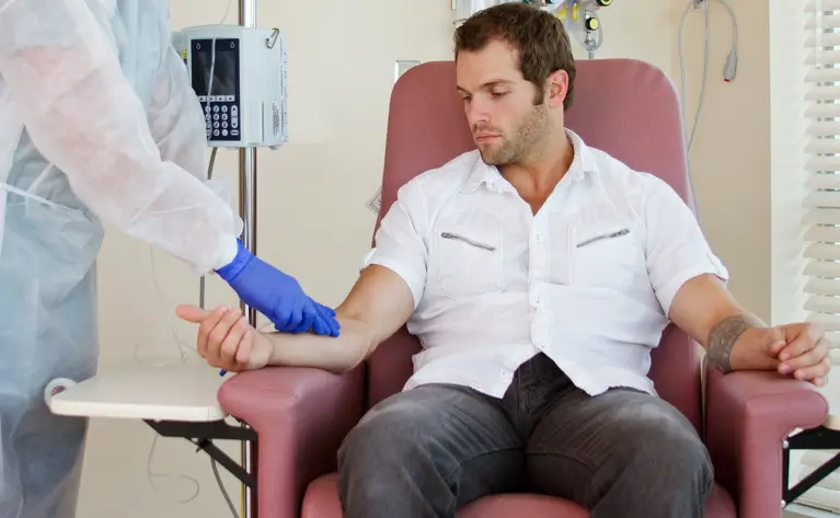 Person getting an Entyvio infusion.