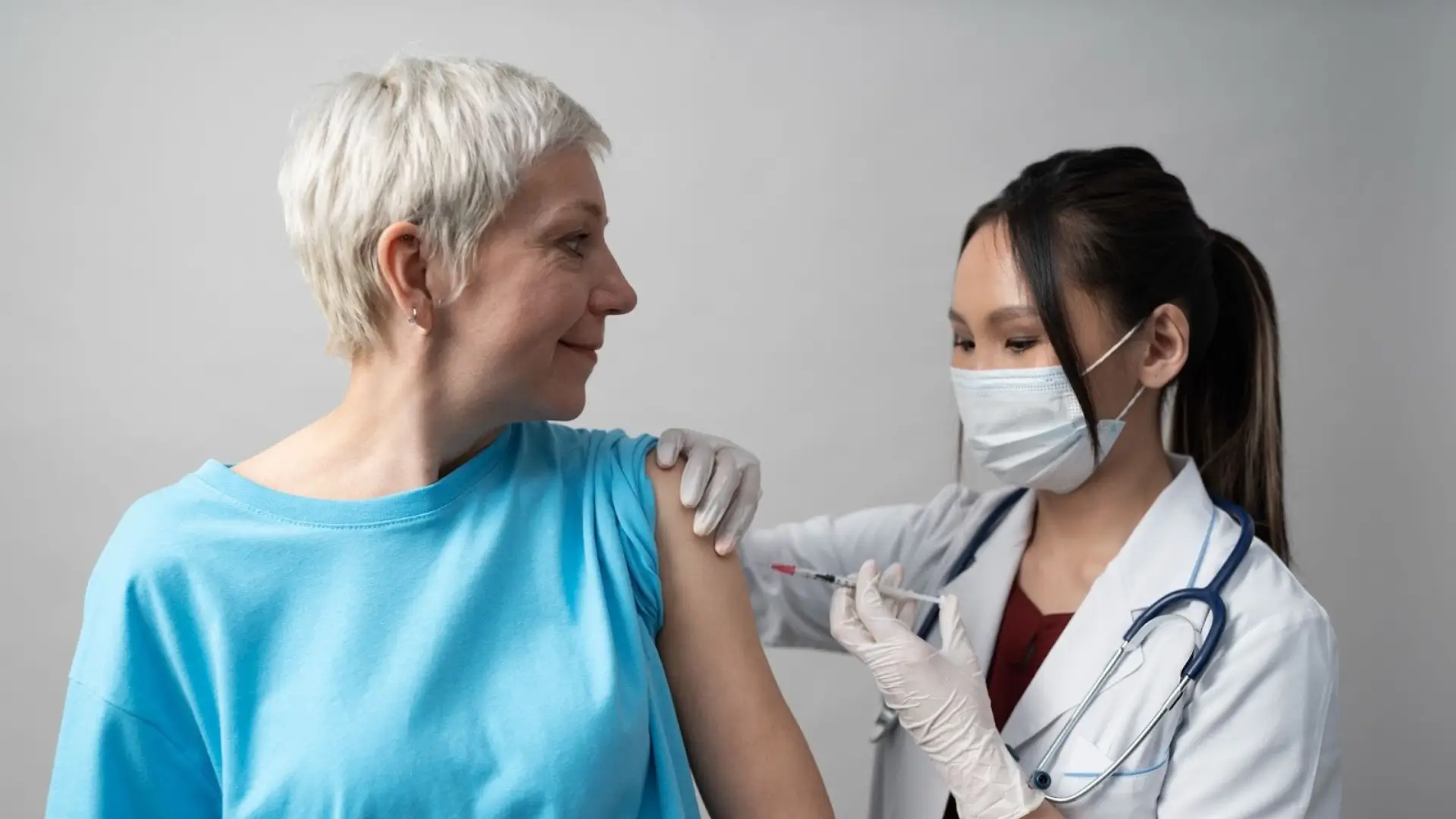 An old lady getting an Evenity injection. 